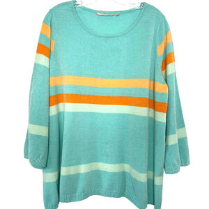 Soft Surroundings Womens Popover Sweatshirt Blue Striped Terry Cloth Top Size XL